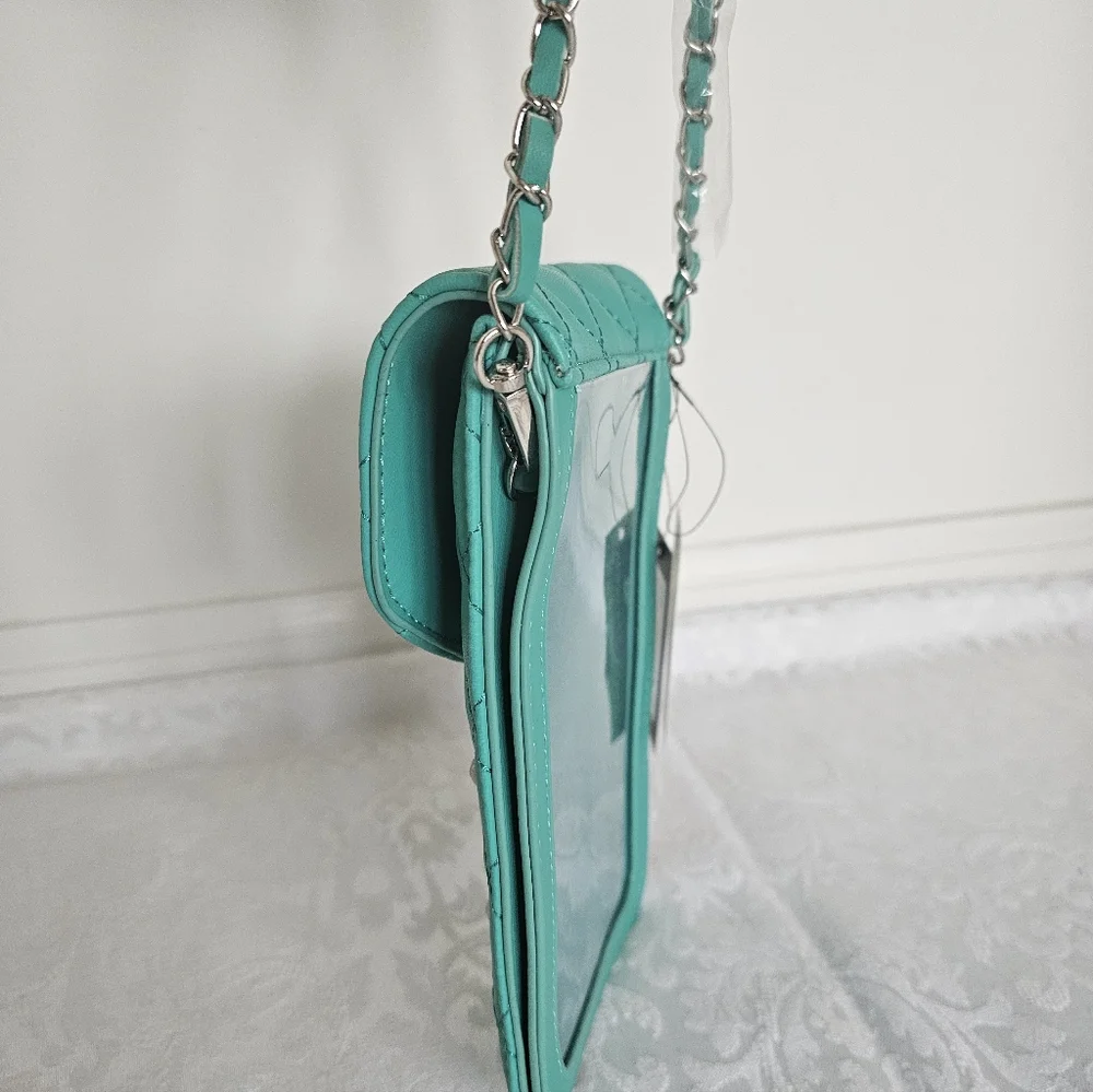 Badgley Mischka Teal Green Diamond Quilted and Studded Phone Case Crossbody